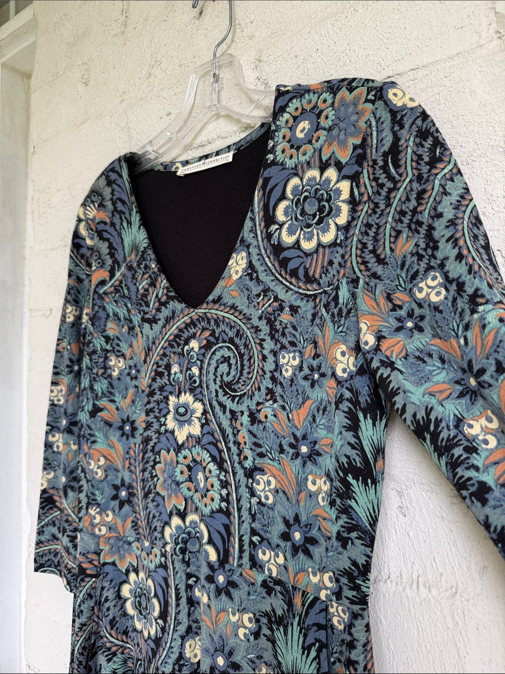 Peruvian Connection Blue Floral Pima Cotton Pullover Maxi Dress Size XS - Picture 4 of 11